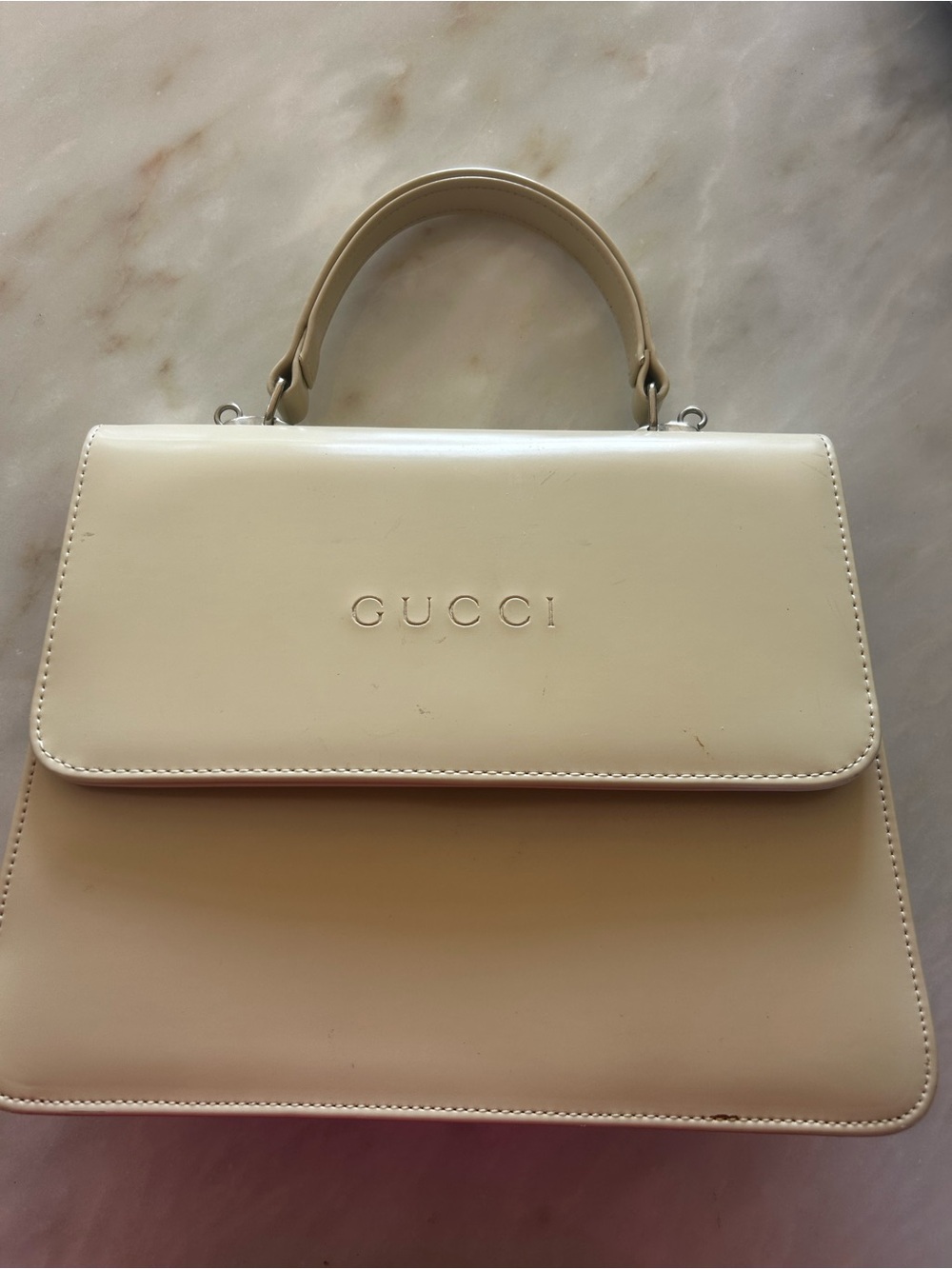Gucci Cream Leather Top-Handle Satchel With Subtle Logo